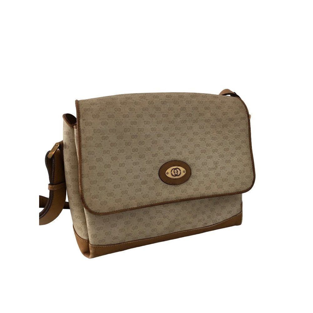 GUCCI Vintage Micro GG Monogram Shoulder Messendger Handbag Canvas Leather Trim